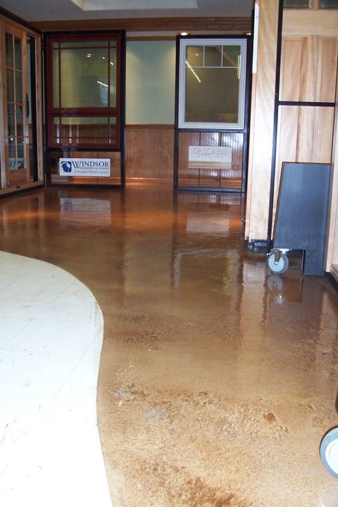 Decorative concrete showroom floor with glossy finish